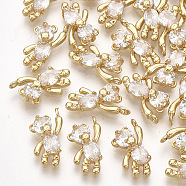Brass Cubic Zirconia Charms, Bear, Clear, Real 18K Gold Plated, 12x6x3mm, Hole: 1mm(X-KK-T035-117G)