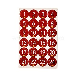 Christmas Theme Round Paper Gift Tag Self-Adhesive Stickers, Number1~24 Countdown Labels, for Gift Packaging, Number Pattern, 31x20x0.02cm, Stickers: 45mm In Diameter, 24pcs/sheet(DIY-K032-82A)