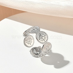 304 Stainless Steel Cuff Open Rings for Women, Sun, Stainless Steel Color, 8mm, Inner Diameter: 17.8mm(RJEW-L341-04A-P)