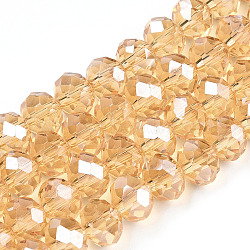 Electroplate Glass Beads Strands, Pearl Luster Plated, Faceted, Rondelle, Peru, 4x3mm, Hole: 0.4mm, about 113~115pcs/strand, 41~42cm(EGLA-A034-T4mm-A30)