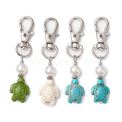 Sea Turtle Synthetic Howlite & Turquoise Pendant Decorations, ABS Plastic Imitation Pearls and Alloy Swivel Clasps Charm for Bag Ornaments, 6.25cm(HJEW-JM02381)