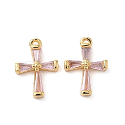 Brass Micro Pave Cubic Zirconia Pendants, Cross Charms, Nickel Free, Real 18K Gold Plated, 13.5x9.5x3.5mm, Hole: 1mm(KK-D024-21G)