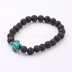 Lava Rock Beaded Stretch Bracelets, with Synthetic Turquoise Tortoise Bead, 2-1/8 inch(54mm)(X-BJEW-JB03036-02)