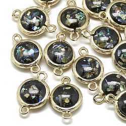 Resin Links connectors, with Golden Tone Brass Findings, Flat Round, Black, 19x12.5x5.5mm, Hole: 1.5mm(RESI-Q185-05C)