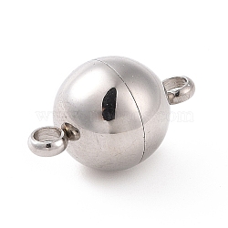 304 Stainless Steel Magnetic Clasps with Loops, Round, Stainless Steel Color, 16x10mm, Hole: 2mm(STAS-I137-07C)