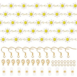 Daisy Flower Chain Bracelet & Necklace & Tassel Earrings & Eyeglass Chains Making Kit, Including Brass Enamel Link Chains, Brass Lobster Claw Clasps & Earring Hooks, Eyeglass Holders, Golden, Chain: 2M/bag(DIY-SC0021-73)