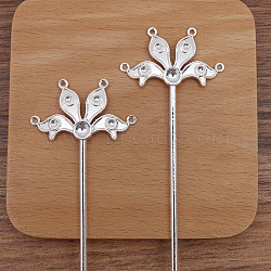 Flower Alloy Hair Sticks Findiong, Enamel & Bead Setting, with Loops, Silver, 115mm(PW-WG86263-02)