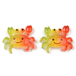 Rainbow Resin Cabochons, with Glitter, Crab, Gradient Ramp, Orange Red, 24x28x8mm(X-CRES-N024-40)