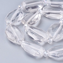 Natural Quartz Crystal Beads Strands, Rock Crystal, Faceted, Oval, 21~22.5x16~17x7mm, Hole: 1.5mm, about 14pcs/strand, 14.9 inch(37.9cm)(G-L519-A-01)