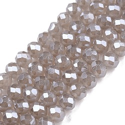 Electroplate Glass Beads Strands, Imitation Jade Beads, Pearl Luster Plated, Faceted, Rondelle, Silver, 4x3mm, Hole: 0.4mm, about 113~115pcs/strand, 16.14~16.34 inch(41~41.5cm)(EGLA-A044-J4mm-A10)