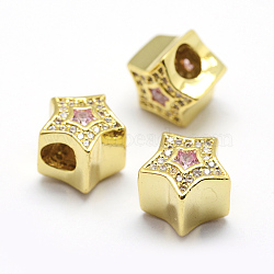 Brass Micro Pave Grade AAA Cubic Zirconia European Beads, Large Hole Beads, Star, Lead Free & Nickel Free & Cadmium Free, Real 18K Gold Plated, 10x8mm, Hole: 4mm(X-KK-P126-08G-NR)