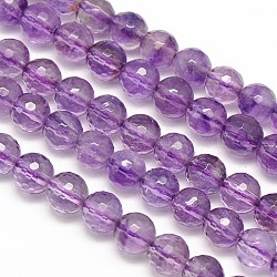 Natural Amethyst Round Bead Strands, Faceted, 6mm, Hole: 1mm, about 66pcs/strand, 15.7 inch(G-N0081-F6mm-27B)