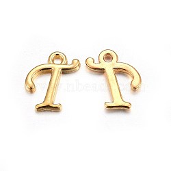 Golden Plated Alloy Letter Pendants, Rack Plating, Letter.T, 13x12x2mm, Hole: 1.5mm(X-PALLOY-P097-01-T)