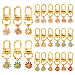 24Pcs 6 Colors Alloy Enamel Pendant Decorations, with Alloy Swivel Clasps, Flower, Mixed Color, 48mm, Pendant: 17mm, 4pcs/color(HJEW-GO00009)