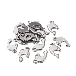 201 Stainless Steel Charms, Laser Cut, Dolphin, Stainless Steel Color, 12x7x0.7mm, Hole: 1.4mm(STAS-F255-034P)