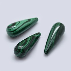 Natural Malachite Beads, Half Drilled, teardrop, 28x10mm, Hole: 1mm(G-F571-08)