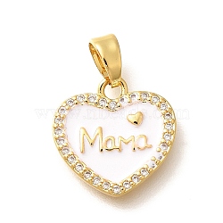 Brass Micro Pave Clear Cubic Zirconia Pendents, with Enamel, Real 18K Gold Plated, Rack Plating, Lead Free & Cadmium Free, Heart, Word, 14x14x1.5mm, Hole: 4.5x2.5mm(KK-R212-12G-01)