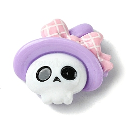 Halloween Theme Opaque Resin Decoden Cabochons, Skull with Hat, 22x25x9.5mm(CRES-Q219-03C)