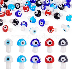 50Pcs 5 Colors Handmade Evil Eye Lampwork Beads Strands, Mushroom, Mixed Color, 17~18.5x11~12mm, Hole: 1.6mm, 10pcs/color(LAMP-TA0001-90)