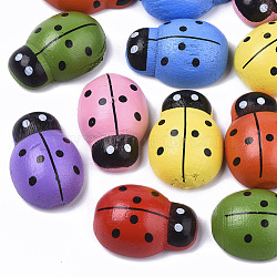 Spray Painted Maple Wood Cabochons, Printed, with Double-sided Adhesive, Ladybug, Mixed Color, 13x9x4mm, Adhesive: 6mm in diameter(WOOD-E018-11B-M)