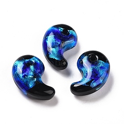 Luminous Handmade Silver Foil Lampwork Beads, Magatama Shape, Dark Blue, 31x20x11mm, Hole: 3mm(LAMP-F022-05D)