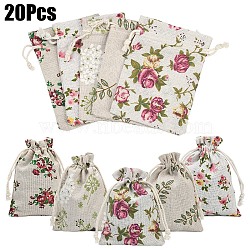 Burlap Packing Pouches, Drawstring Bags, Mixed Color, 14~14.4x10~10.2x0.5cm, 20pcs/set(ABAG-YW0001-07B)
