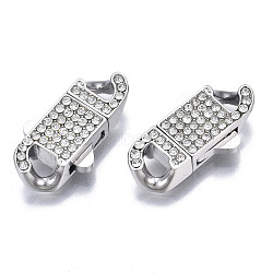 304 Stainless Steel Bayonet Clasps, with Crystal Rhinestone, Oval, Stainless Steel Color, 20x11x4mm, Hole: 2x3.5mm(STAS-N087-35A-01P)