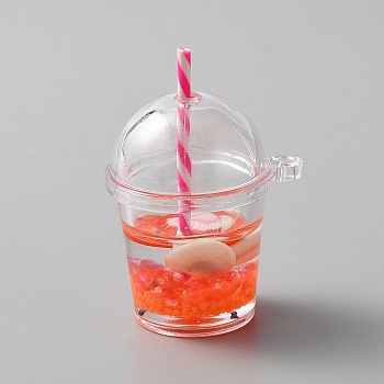 Luminous Plastic Cup Pendants, with Resin Inside, Imitation Fruit Tea, Orange Red, 29.5x25.5x41~42.5mm, Hole: 1.8mm