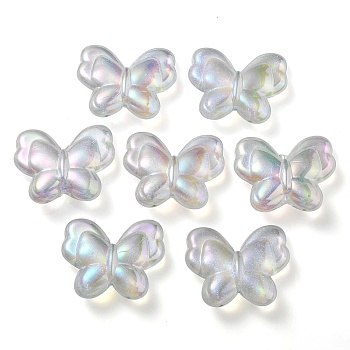 UV Plating Luminous Transparent Acrylic Beads, Glow in The Dark, Butterfly, Light Cyan, 25x30x8.5mm, Hole: 2mm