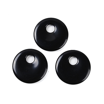 Natural Obsidian Pendants, Donut/Pi Disc Charms, 45x5~7mm, Hole: 10.5mm