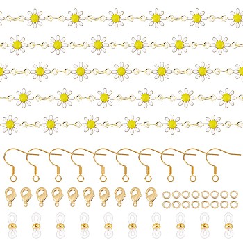 Daisy Flower Chain Bracelet & Necklace & Tassel Earrings & Eyeglass Chains Making Kit, Including Brass Enamel Link Chains, Brass Lobster Claw Clasps & Earring Hooks, Eyeglass Holders, Golden, Chain: 2M/bag