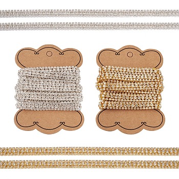 4 Yards 2 Colors Rhinestone Cup Chains, Brass Strass Chains, with Card Paper, Mixed Color, 9x3.5mm, 2 Yards/color