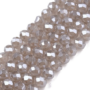 Electroplate Glass Beads Strands, Imitation Jade Beads, Pearl Luster Plated, Faceted, Rondelle, Silver, 4x3mm, Hole: 0.4mm, about 113~115pcs/strand, 16.14~16.34 inch(41~41.5cm)