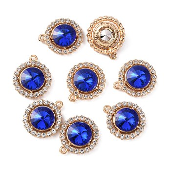 Zinc Alloy Rhinestone Pendants, Flat Round, Light Gold, Sapphire, 19x16.5x5mm, Hole: 1.4mm