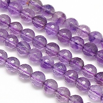 Natural Amethyst Round Bead Strands, Faceted, 6mm, Hole: 1mm, about 66pcs/strand, 15.7 inch