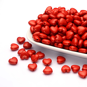 Opaque Acrylic Beads, Heart, Red, 10x11x6mm, Hole: 2mm, about 1267pcs/500g