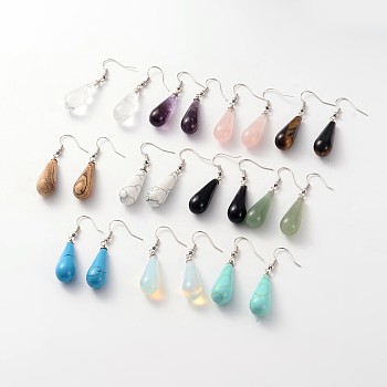 Teardrop Platinum Tone Brass Natural & Synthetic Mixed Stone Dangle Earrings, 47mm, Pin: 0.7mm