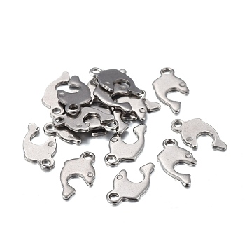 201 Stainless Steel Charms, Laser Cut, Dolphin, Stainless Steel Color, 12x7x0.7mm, Hole: 1.4mm