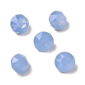 Glass Rhinestone Cabochons, Pointed Back & Back Plated, Flat Round, Air Blue Opal, 8.1x5.6mm