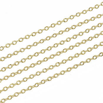 Vacuum Plating 304 Stainless Steel Chains, Cable Chains, Link Chains, Textured, with Spool, Golden, 1.6x1.2x0.2mm, about 82.02 Feet(25m)/roll