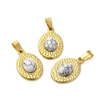 Natural Howlite Pendants, 304 Stainless Steel Oval Charms, Real 18K Gold Plated, 23.5x16x5.5mm, Hole: 4x7.5mm