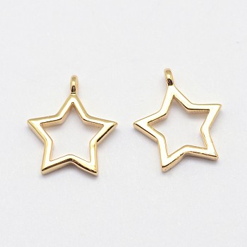 Star Grade AAA Brass Charms, Cadmium Free & Nickel Free & Lead Free, Real 18K Gold Plated, 12x10x1.5mm, Hole: 1mm