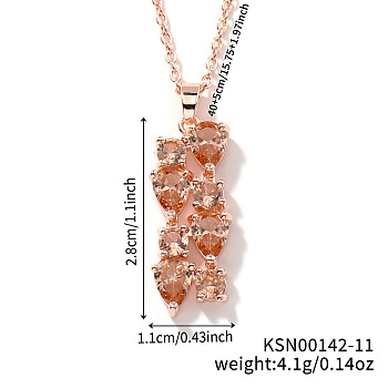 Brass Cubic Zirconia Long Tassel Pendant Necklaces for Fashionable Statement Style, Rose Gold, Light Salmon, 15.75 inch(40cm)