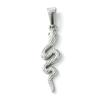304 Stainless Steel Pendants, Snake Charms, Stainless Steel Color, 31x8.5x2mm, Hole: 7x3.5mm