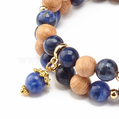 Ensemble de bracelets extensibles de perles rondes en sodalite naturelle et en bois(BJEW-JB07165-04)-4