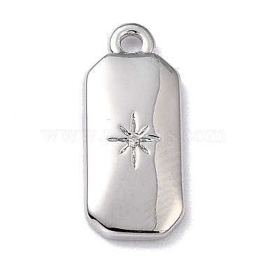 Real Platinum Plated Clear Octagon Brass+Cubic Zirconia Charms
