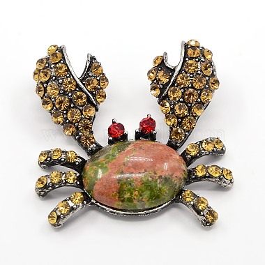 Antique Silver DarkSalmon Crab Unakite Pendants