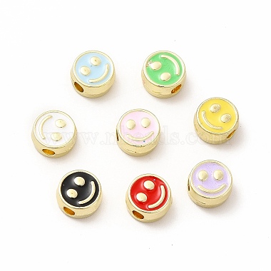 Light Gold Mixed Color Flat Round Alloy+Enamel Beads