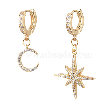 Boucles d'oreilles créoles asymétriques étoiles et lune(EJEW-JE04031-02)-2