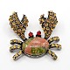 Retro Antique Silver Natural Alloy Gemstone Bezel Crab Pendants(G-M050-07)-1